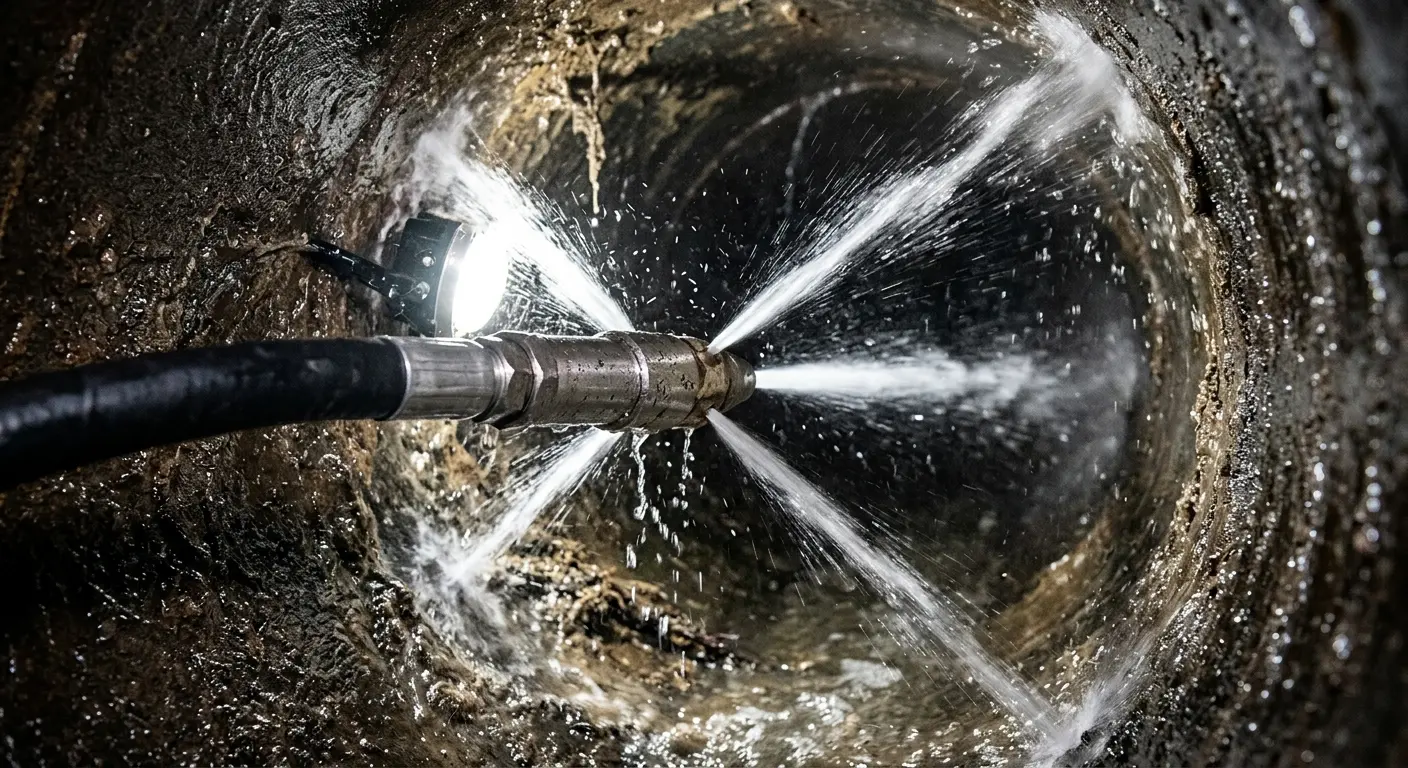 High-pressure hydro jetting nozzle cleaning sewer pipe for Sewer Line Relining in Chanute